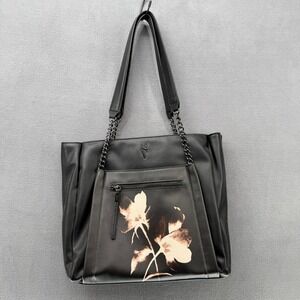 Simply Vera Wang Tote Bag Black Floral Chain Strap Shoulder Bag Women's